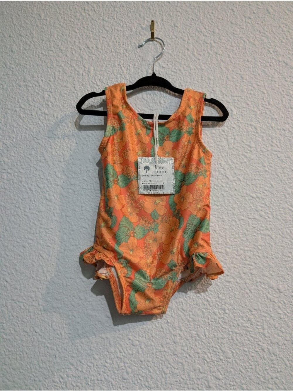 Kate Quinn Swim Orange Hibiscus Garden Ruffle Leg Swimsuit 2T Floral One Piece